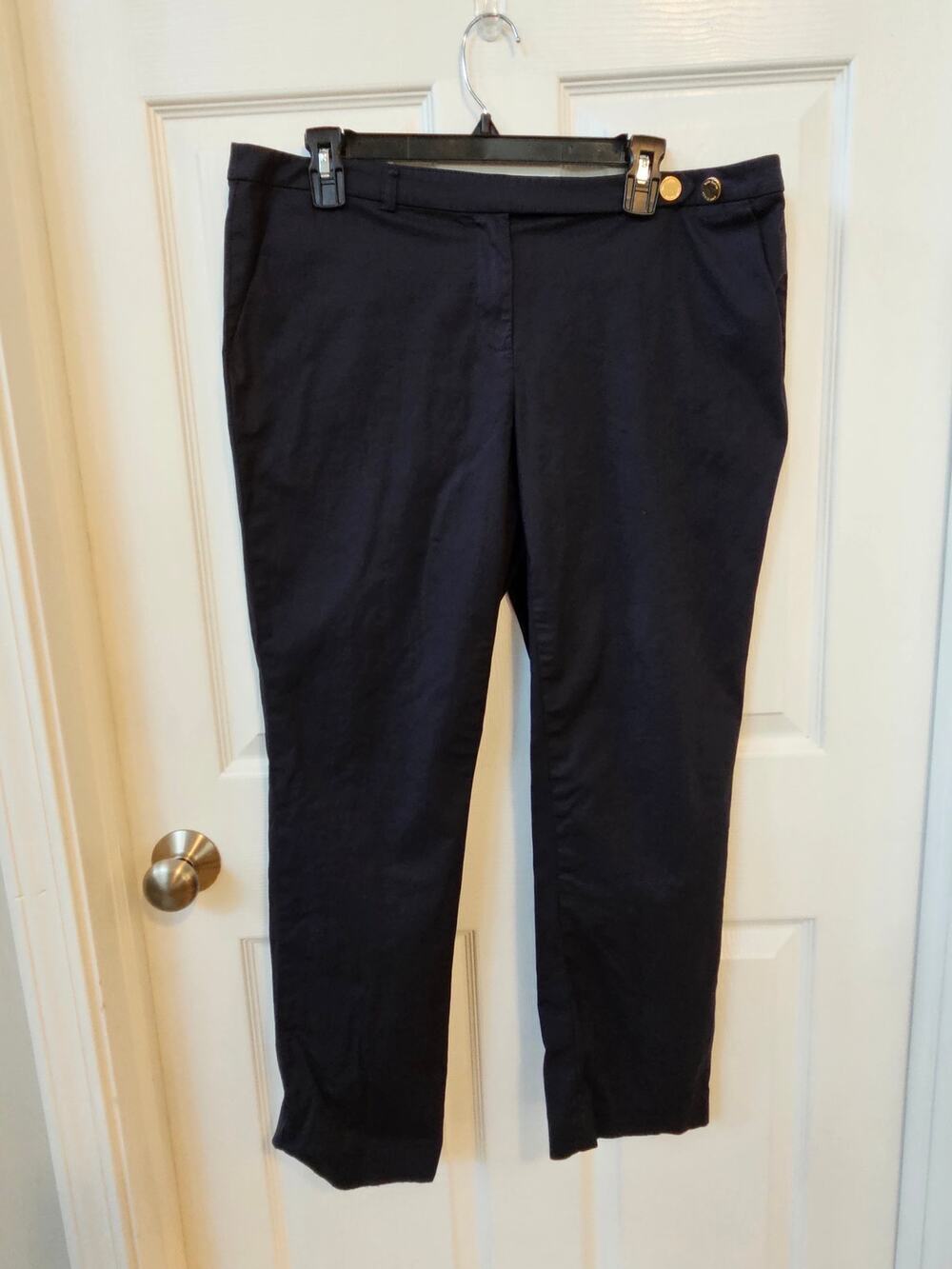 Tory Burch Women's Navy Ankle Pants Size 12 Cotton Stretch Slim Career Casual